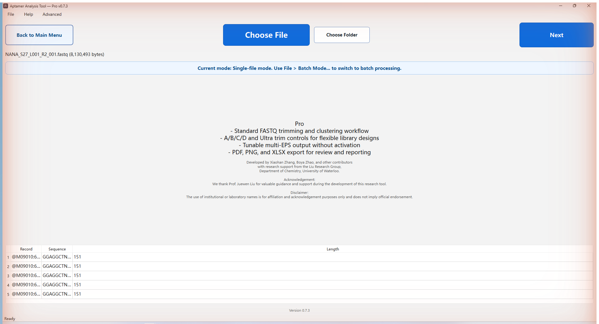 File chooser with FASTQ preview