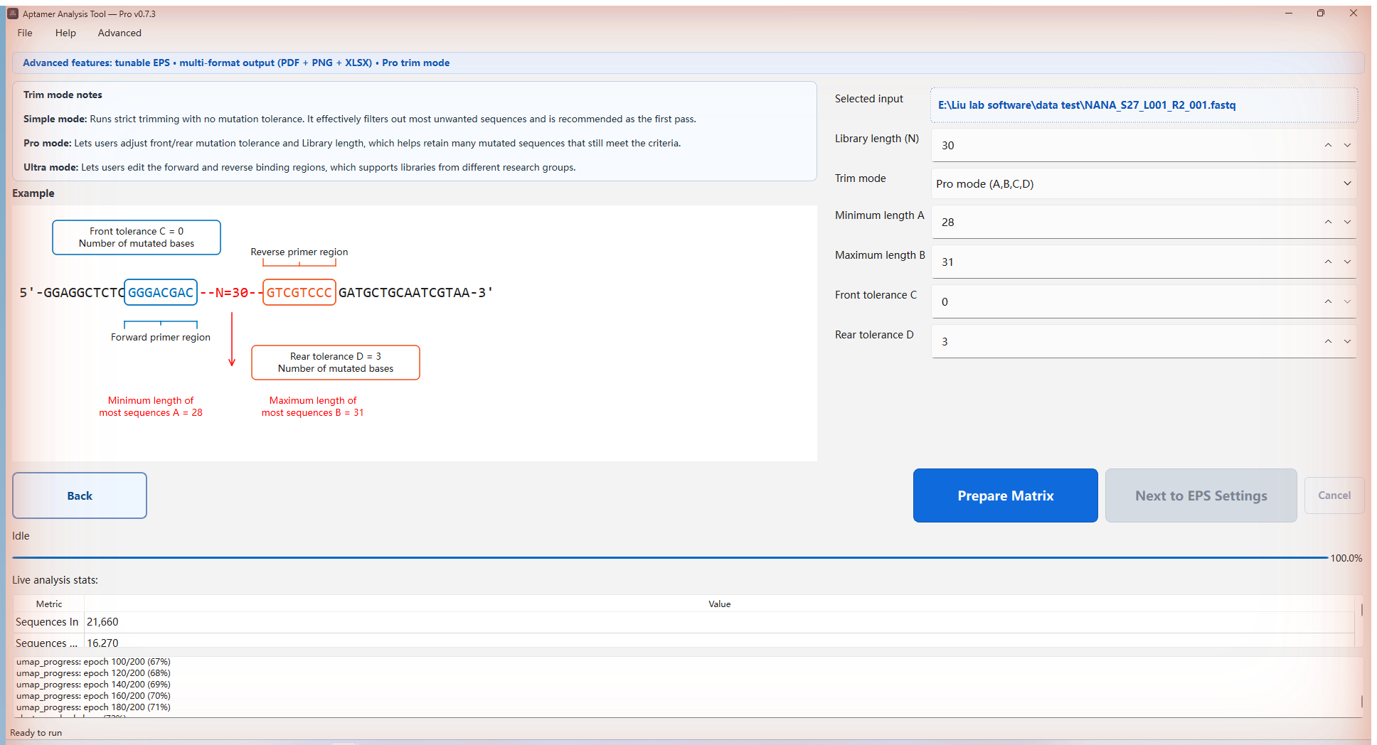 Trim parameter settings page