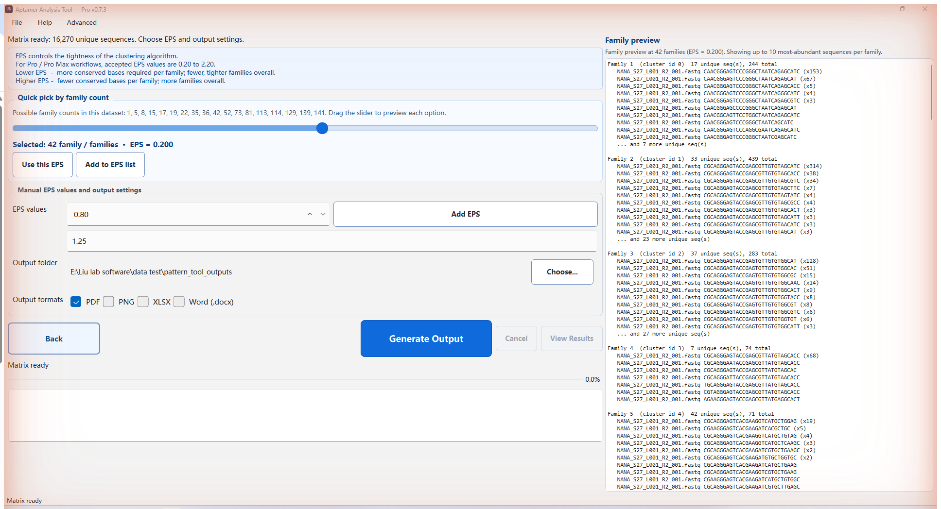 Output page with EPS and format settings
